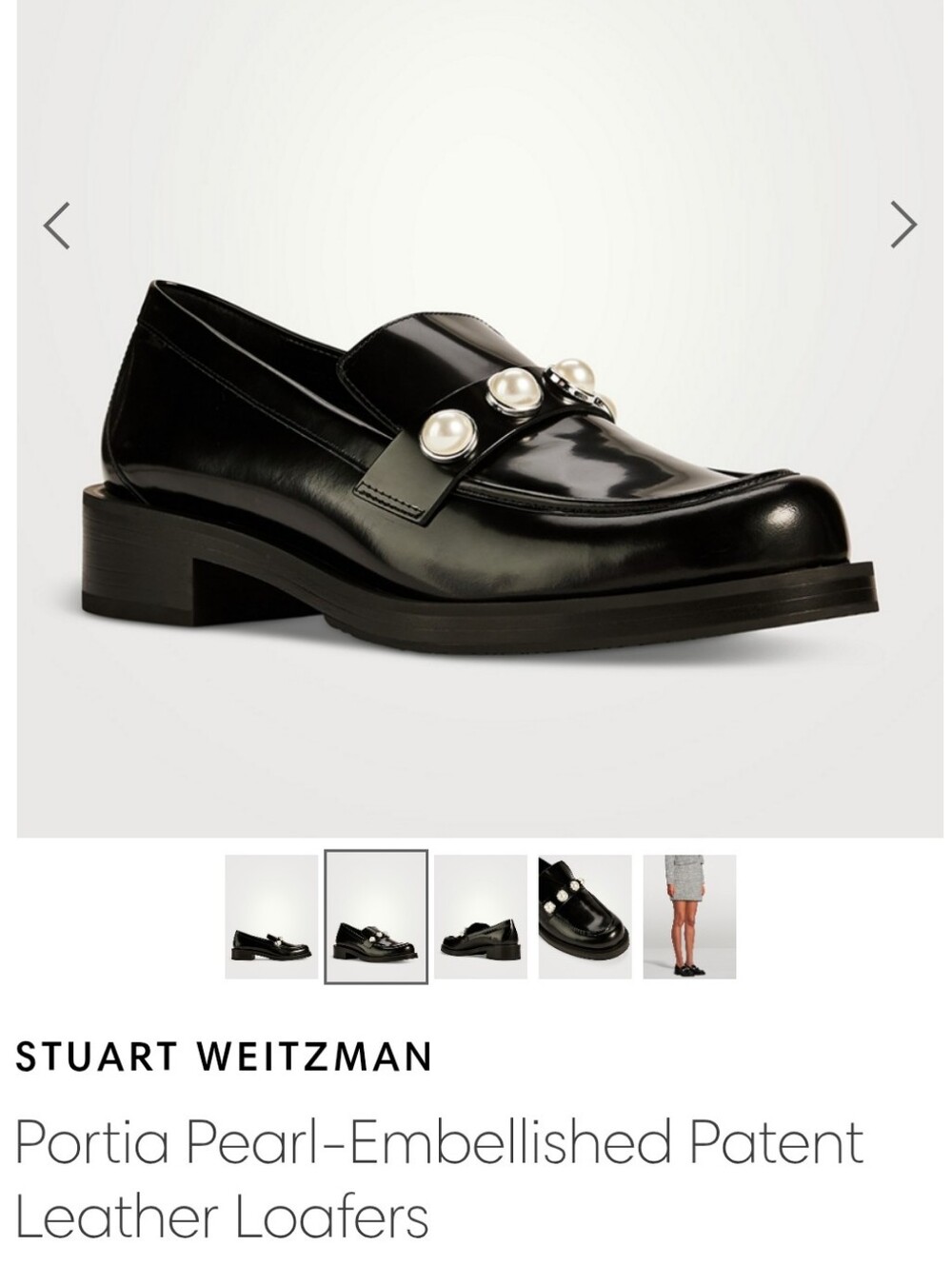 Stuart Weitzman Black Patent Leather Pearl-Accent Loafers Sz 5 Us